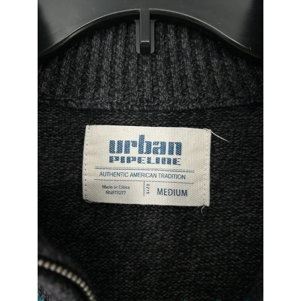 Urban Pipeline Sweater Aztec Geometric Print 1/4 Quarter Zip Grey‎ Mens Medium